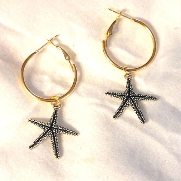 Handmade Jewelry - Starfish hoop & charm earrings. Charms are interchangeable. Silver available